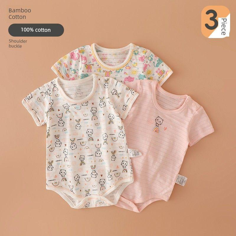 Japanese-Style Baby Romper, Pure Cotton, Thin, Breathable Mesh, Short-Sleeve Jumpsuit for Baby Girls, Summer