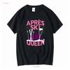 Funny Apres Ski Queen Skiing Winter Sports Party Ladies Crewneck T Shirt Long or Short Sleeves Vintage Washed Breathable