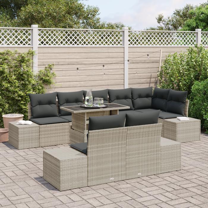 VidaXL Ensemble de canapé de jardin de 9 pièces avec coussins en poly rattan gris clair 3349208