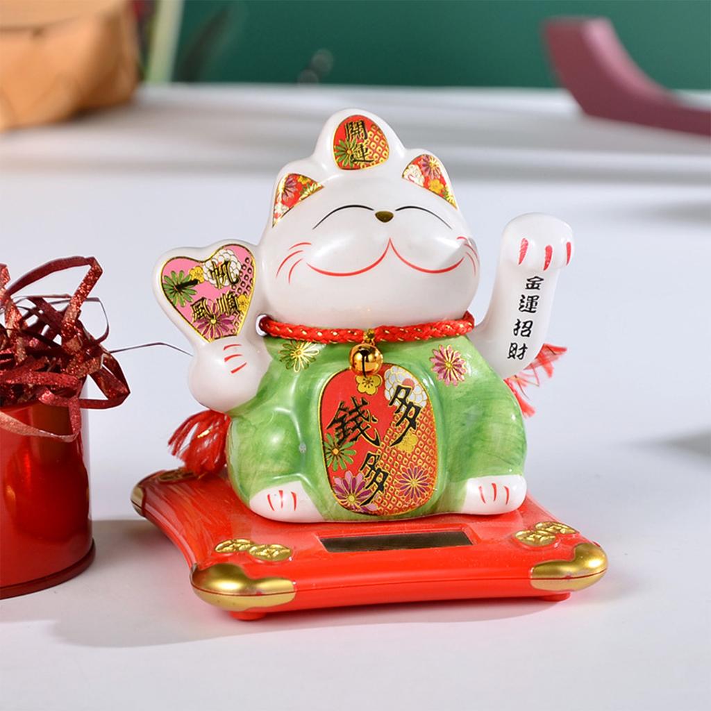 Solar Automatic Waving Lucky Cat Vivid and Lovely Home Desktop Ornament for Women Men Home Office Decor