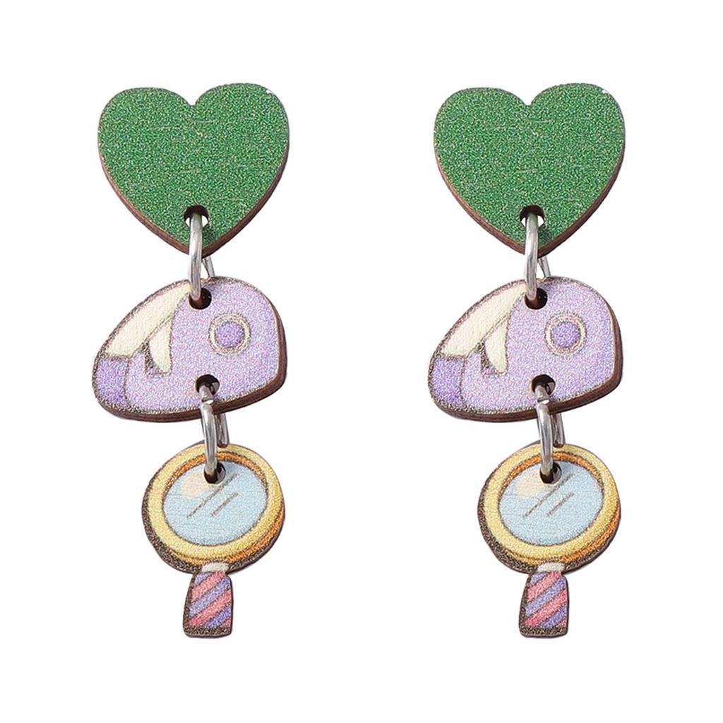 Children's fun painted printing wooden stationery modeling earrings cute college style personalized vacation travel women's models