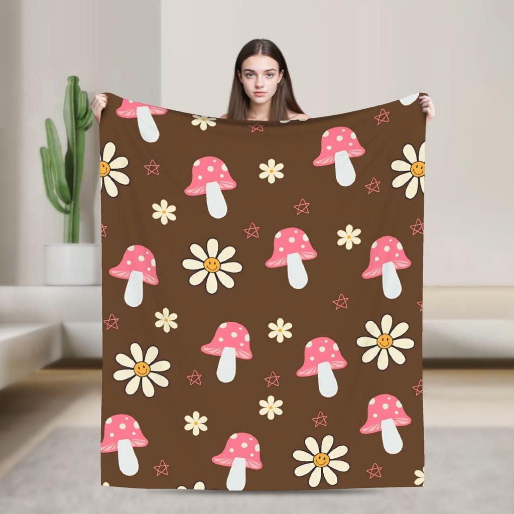 Cartoon Mushroom Blankets Fleece Decoration  Portable Super Warm Throw Blanket for Bedding Office Bedspreads