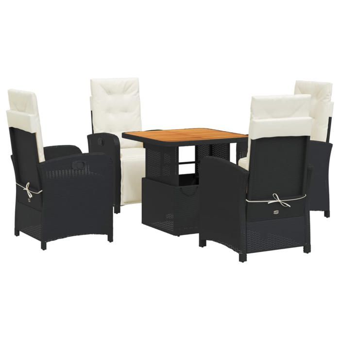VidaXL Ensemble à Manger de Jardin avec Coussins 5pcs, Table de Terrasse, Meubles de Patio, Mobilier d'Extérieur, Noir 3277316