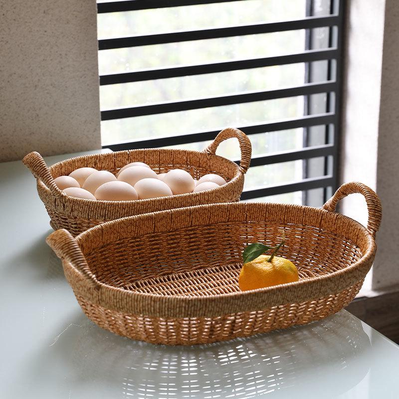 Imitation Rattan Fruit and Snack Basket - Versatile for Living Room, Kitchen, and Picnic Use.
