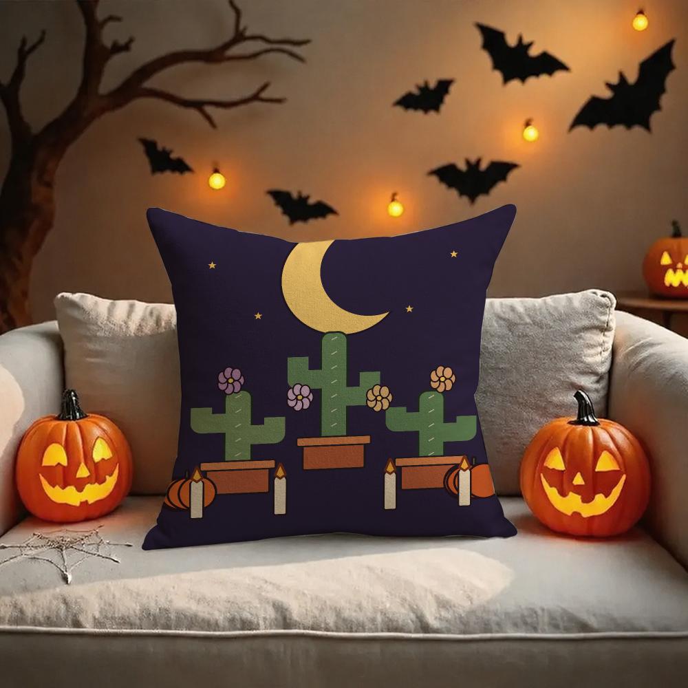 Moonlit Pumpkin Gift Cushion Cover Halloween Rustic Throw Pillow Covers Cute Ghost Pumpkin Maple Leaf Cushion Covers