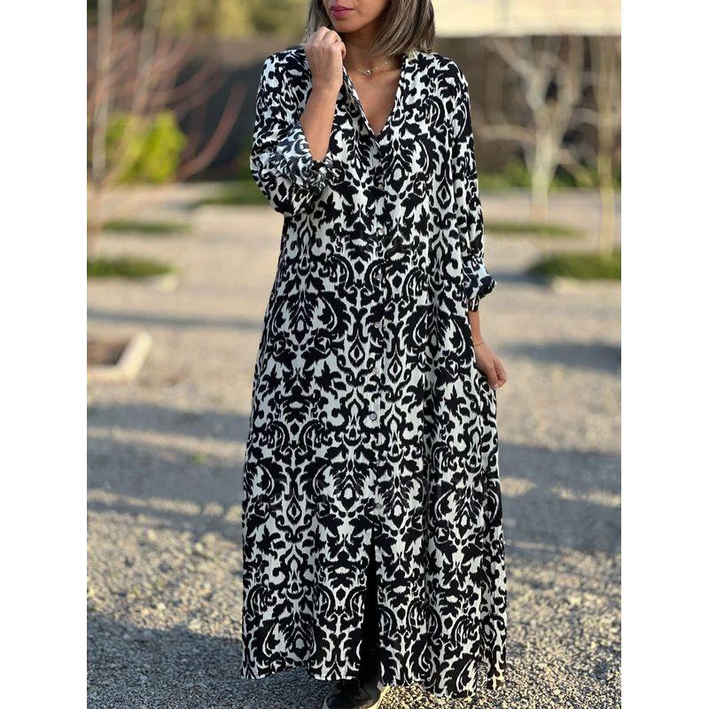 

Printed Shirt Skirt plus Size Women s Clothing New Elegance Square Collar Long Sleeve Print Shirt Dress Dress Black M
