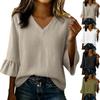 Blusa Casual da Donna con Scollo a V, Maniche a 3/4 e Volant, Top Leggero dalla Vestibilità Ampia per l'Uso Quotidiano e l'Ufficio