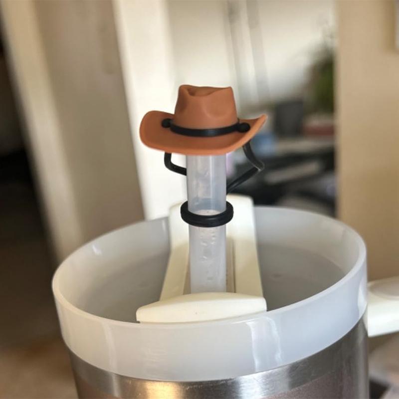Cowboy Hat Straw Cover Cap For Tumbler Cup 30&40 Oz 10Mm Cowgirl Hat Silicone Straw Topper Protector Lid