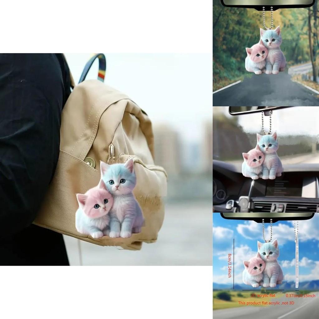 Acrylic Stylish Cartoon Cat Pendant For Car Decoration Playful Vehicle Accessory