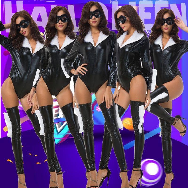 Womens Vampire Costume Halloween Cosplay Outfit PU Leather Party Dress Stage Events