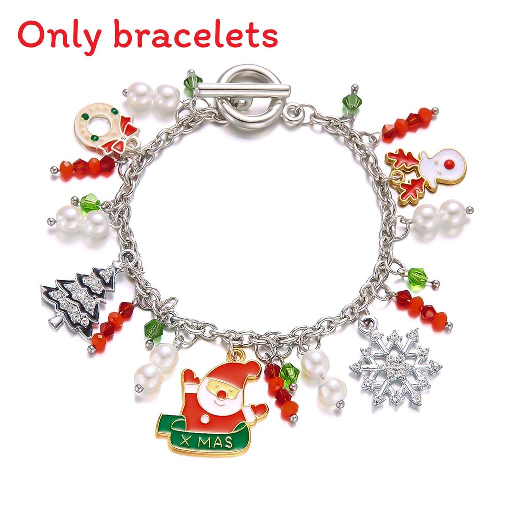 Pulseira de Charme de Natal Para Mulheres Com Pingente de Floco de Neve Veado Papai Noel Feita à Mão