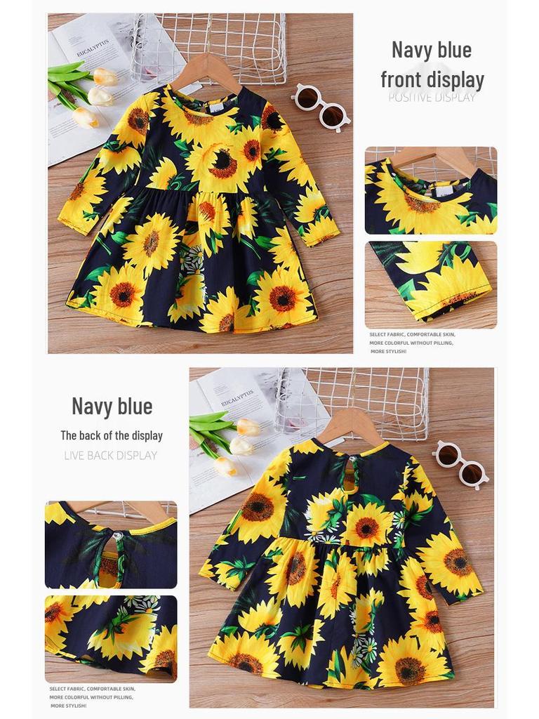 Korean Princess Long-Sleeve Floral Dress for Girls - Spring & Autumn Collection