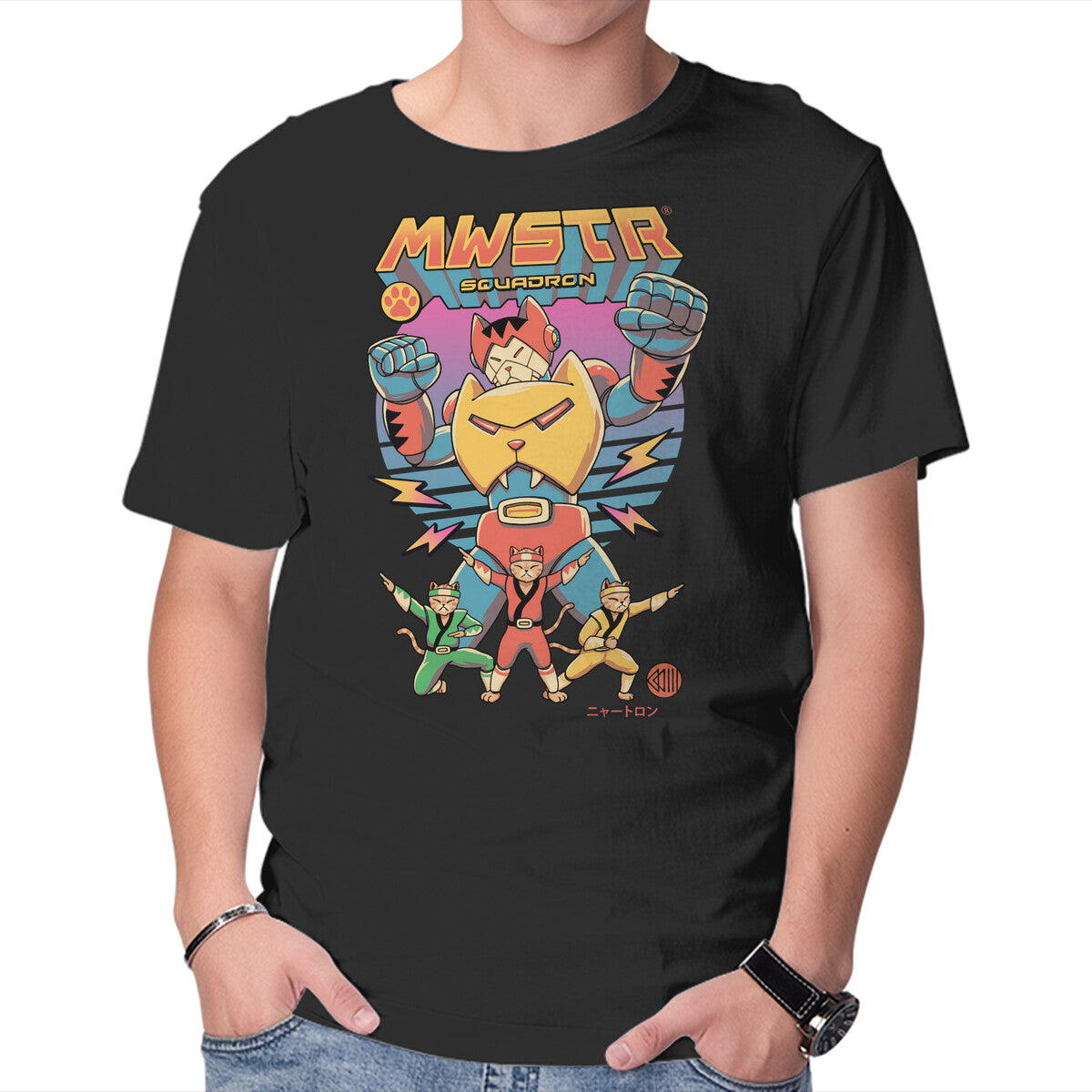 Unisex Crew Neck T-Shirt Meowster Squadron Graphic Short Sleeve Casual Tee XS