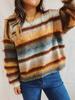 Autumn and winter loose gradient color striped imitation mink knitted round neck long sleeved pullover sweater for women 3557 KTB