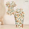 Women Plus Size White Short Sleeve Round Neck Halloween Print Peplum Top And Pencil Skirt Set