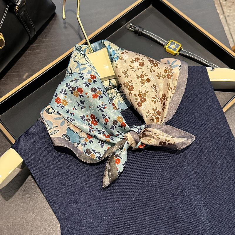Japanese and Korean silk printed square scarf spring and summer women's fashion niche literary and artistic style decorative mulberry silk scarf tide