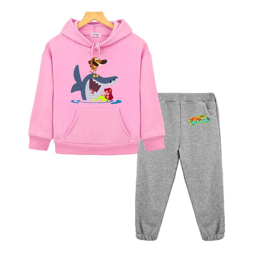 Zig and Sharko Cartoon Clothing Sets Autumn New Children's Hoodies Funny Boys Girls Sweatshirts Kids Loose Fleece Casual Pullover