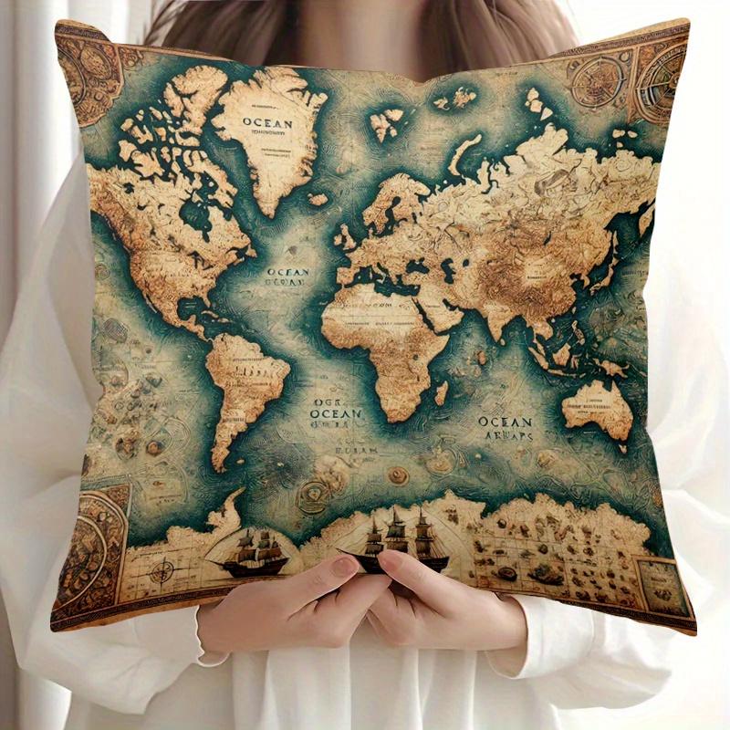 Double Sided Ancient World Map Themed Age of Exploration Soft Throw Pillow Cover for Bed Sofa and Lounge Chair