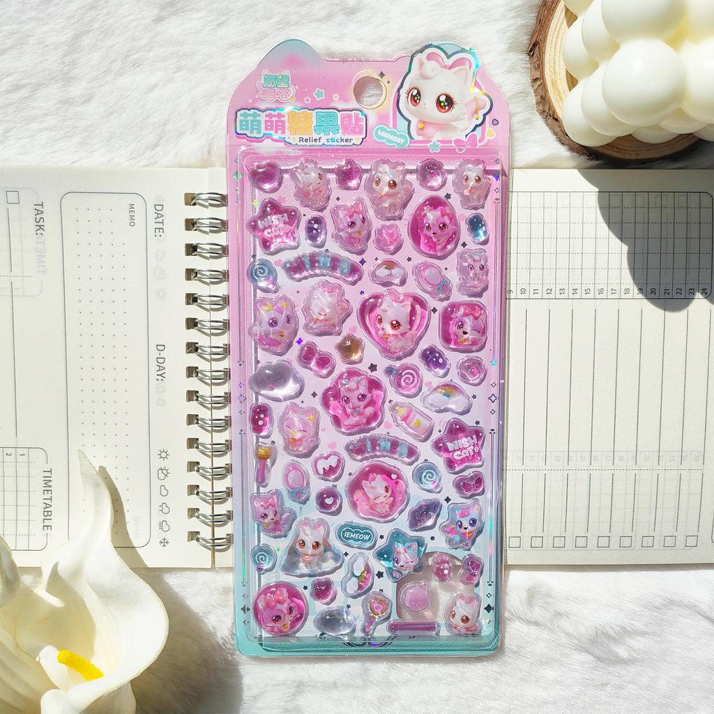 Cute Cartoon Candy Relief Stickers, 3D Shiny Decals for Kids Scrapbook Journal DIY Craft