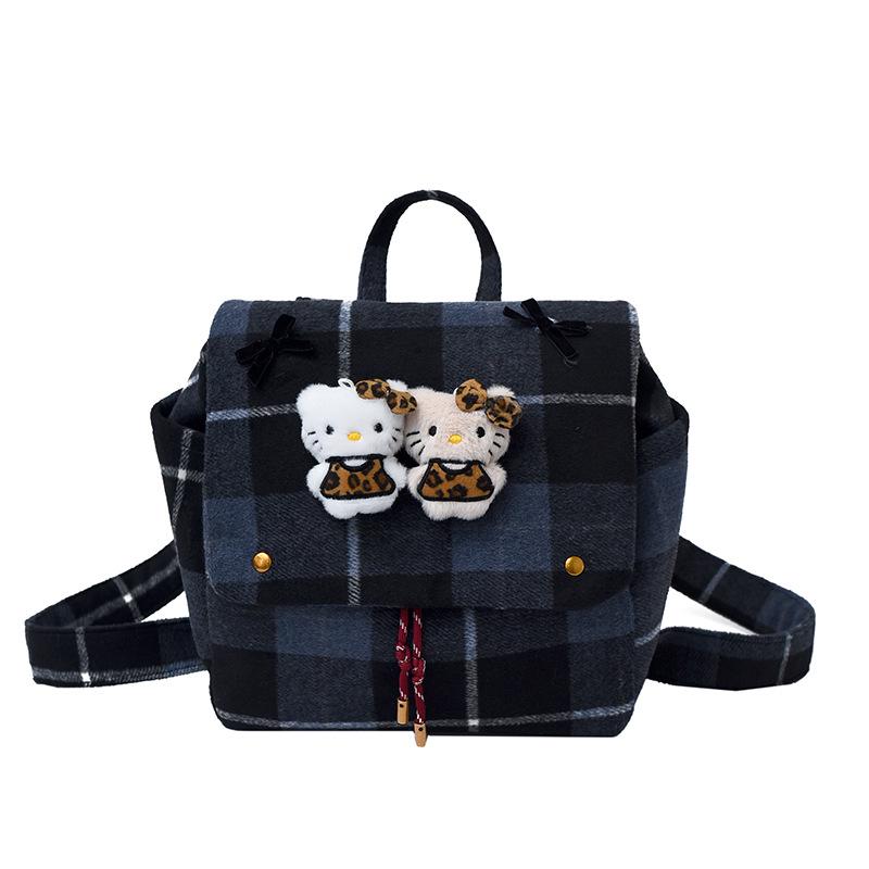 Damen Retro Karomuster Rucksack: Handtasche im koreanischen Stil für Kätzchen-Pendler für Herbst & Winter