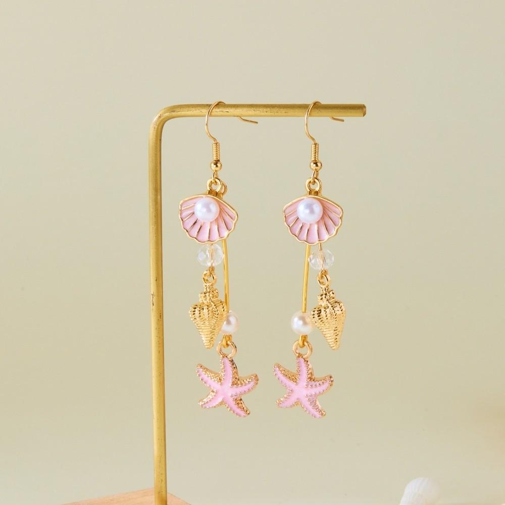 Pearl Rhinestone Dangle Earrings Exaggerated Shell Drop Earrings Starfish Stud Earrings  Beach