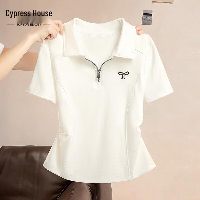 Women s Slim Fit Embroidered Lapel T-shirt S