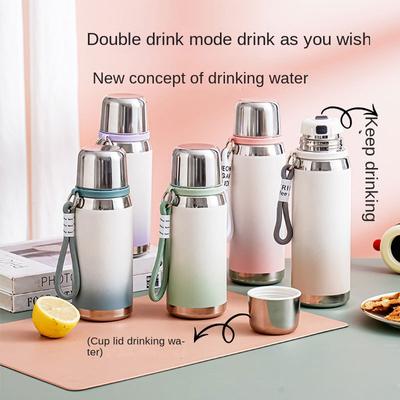 Ein Tasse Doppeldeckel Vakuumbecher 316 Edelstahl Studentenwasserbecher Große Kapazität Tragbar Seilhalterung Mädchen Gutaussehend Farbverlauf