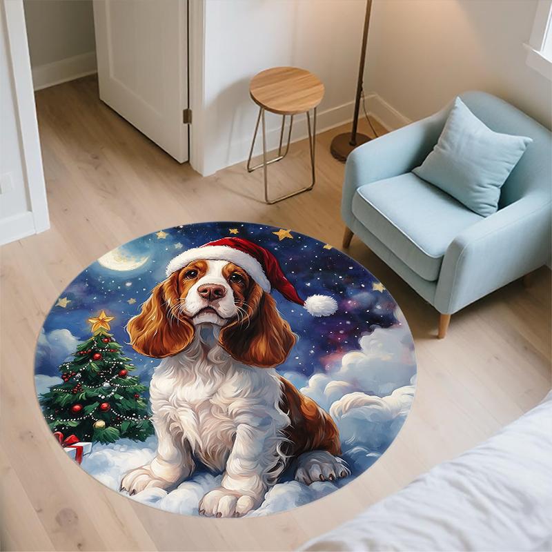 Christmas Basset Hound pattern round rug,Carpet Rug for Living Room Bedroom Playroom ,Non-slip Floor Mat,Holiday Gifts and Birthday Gifts.