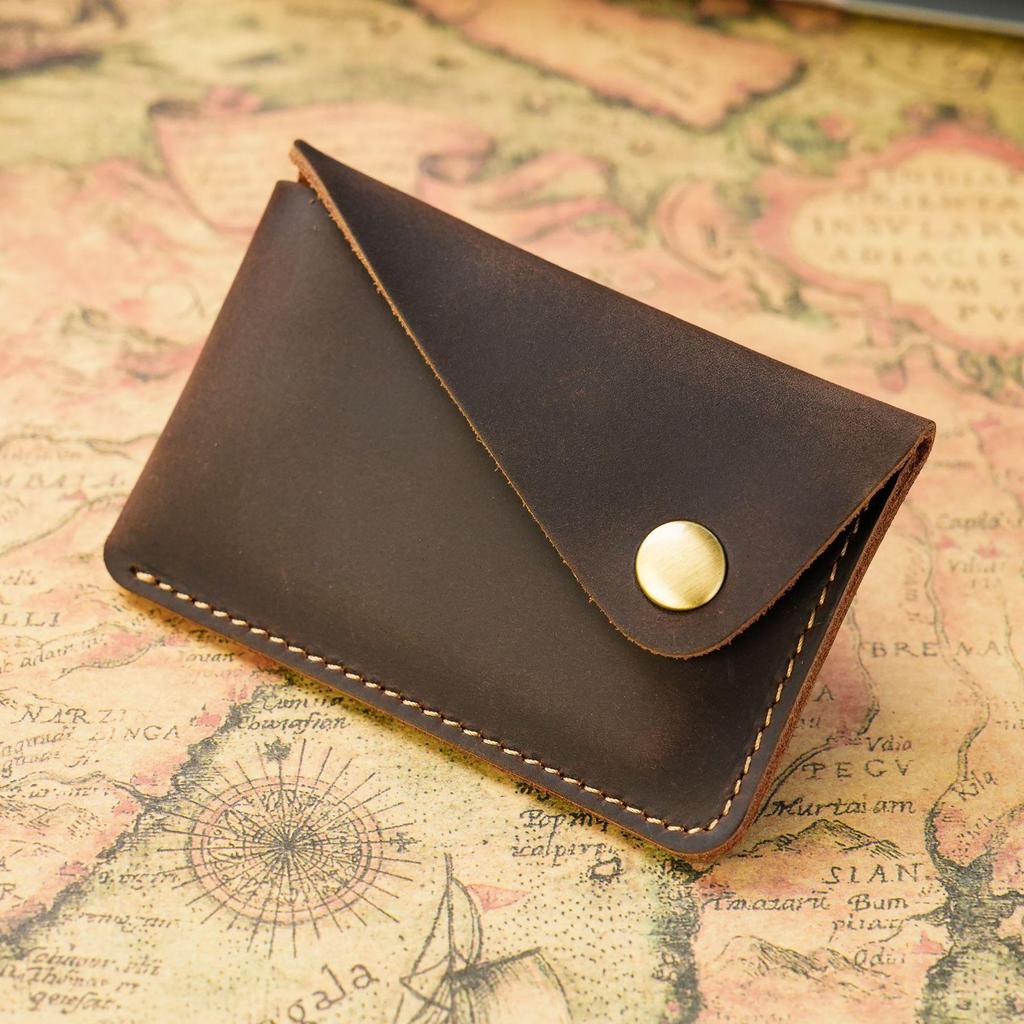 Cross-Border Crazy Horse Leather Card and Coin Holder with Snap Button