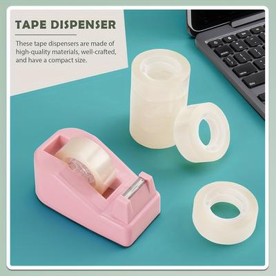 1pc Pink PVC Tape Dispenser with Clear Window for Office, Home, Crafts Ideal Gift for Halloween, Thanksgiving, Christmas, Easter, Cute Tape Dispenser