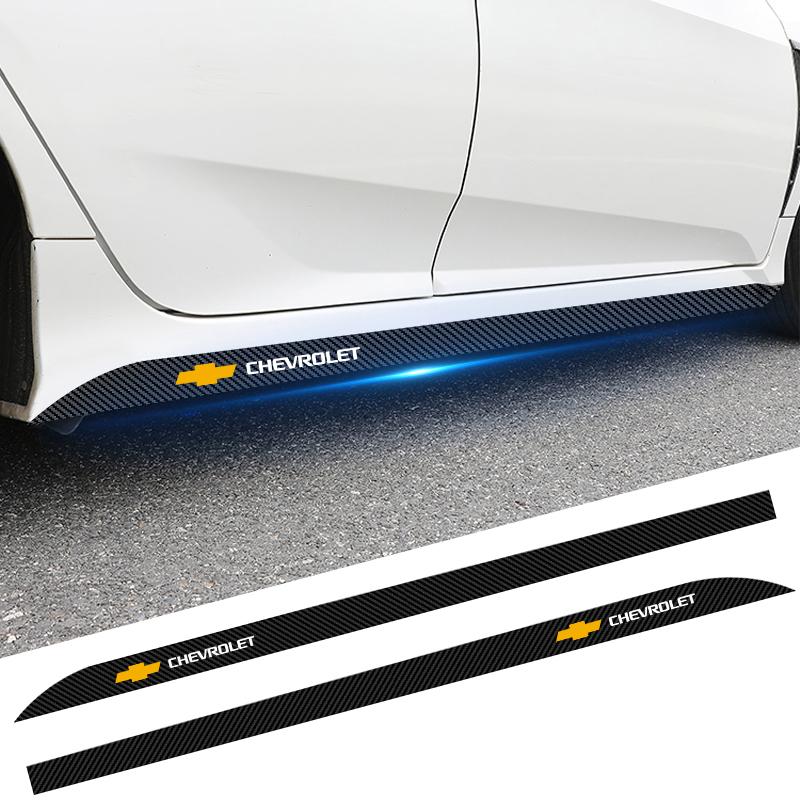 2pcs Carbon Car Door Side Skirt Sill Stripe Sticker Decals for Chevrolet Crvalier Malibu Captiva Cruze Silverado Spark Monza
