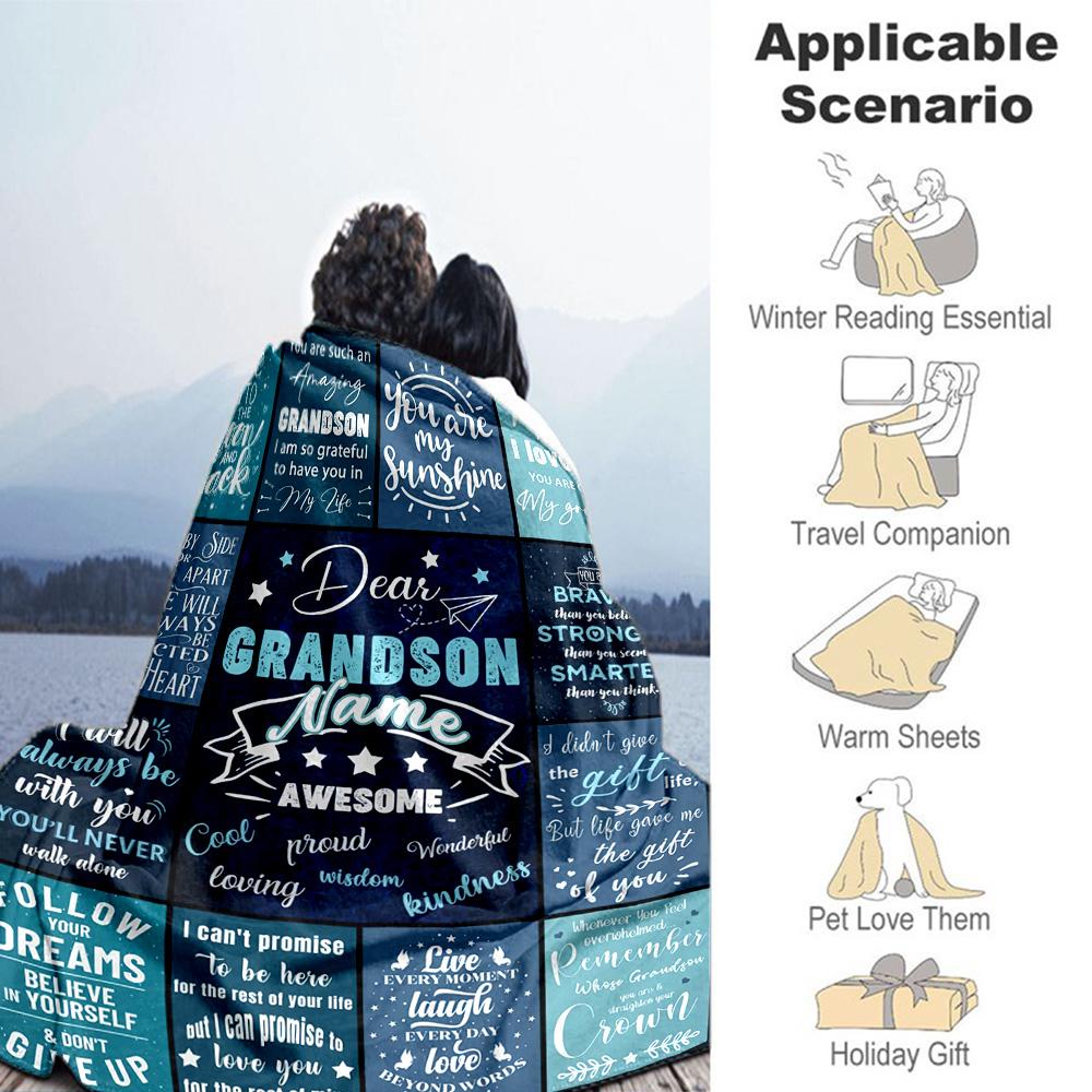 Dear Grandson Customize Text Blanket Throw Customizable Blanket Comfortable Versatile for Office Chair Bed Home Decor Office Ideal for All Seasons