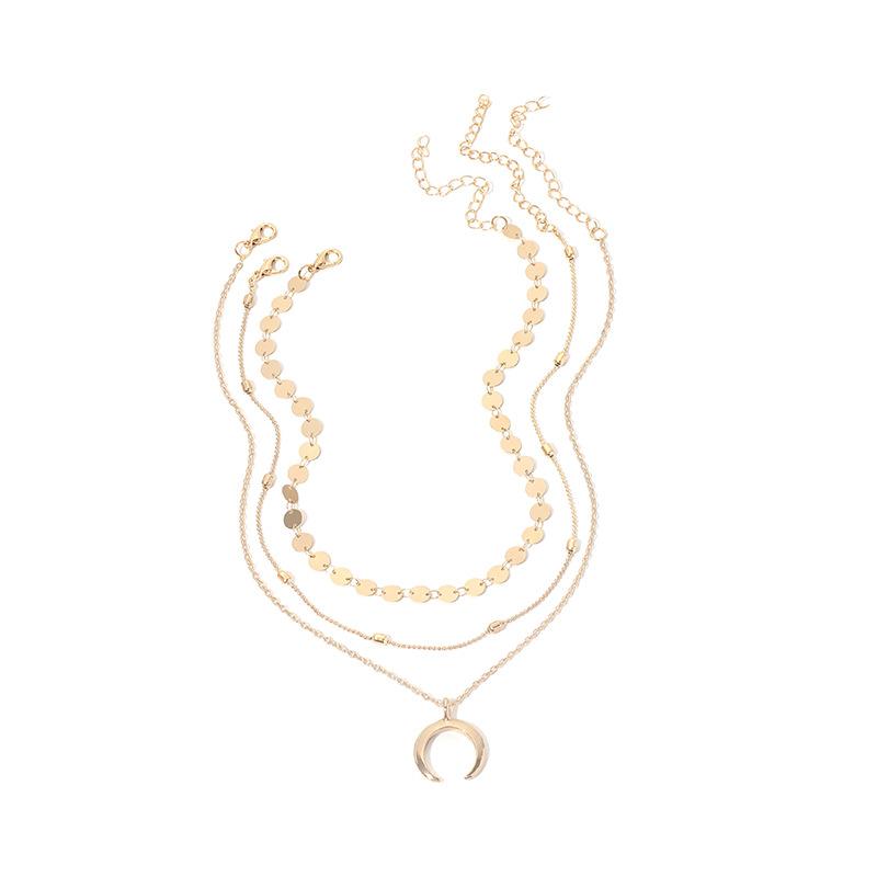 Crescent moon personalized multi-layer stacked necklace ins the same jewelry, new layered fashion collarbone chain