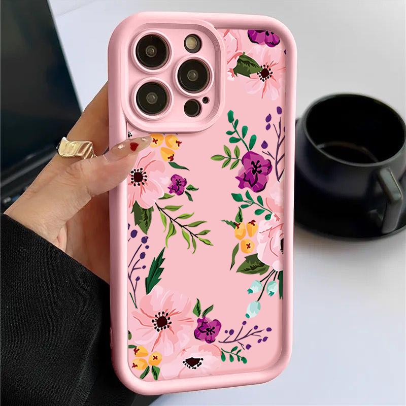Luxury Floral Print TPU Matte Case For iPhone 16 Pro Max 15 Pro 14 13 12 11 XS XR 8 7 Soft Silicone Shockproof Phone Cover