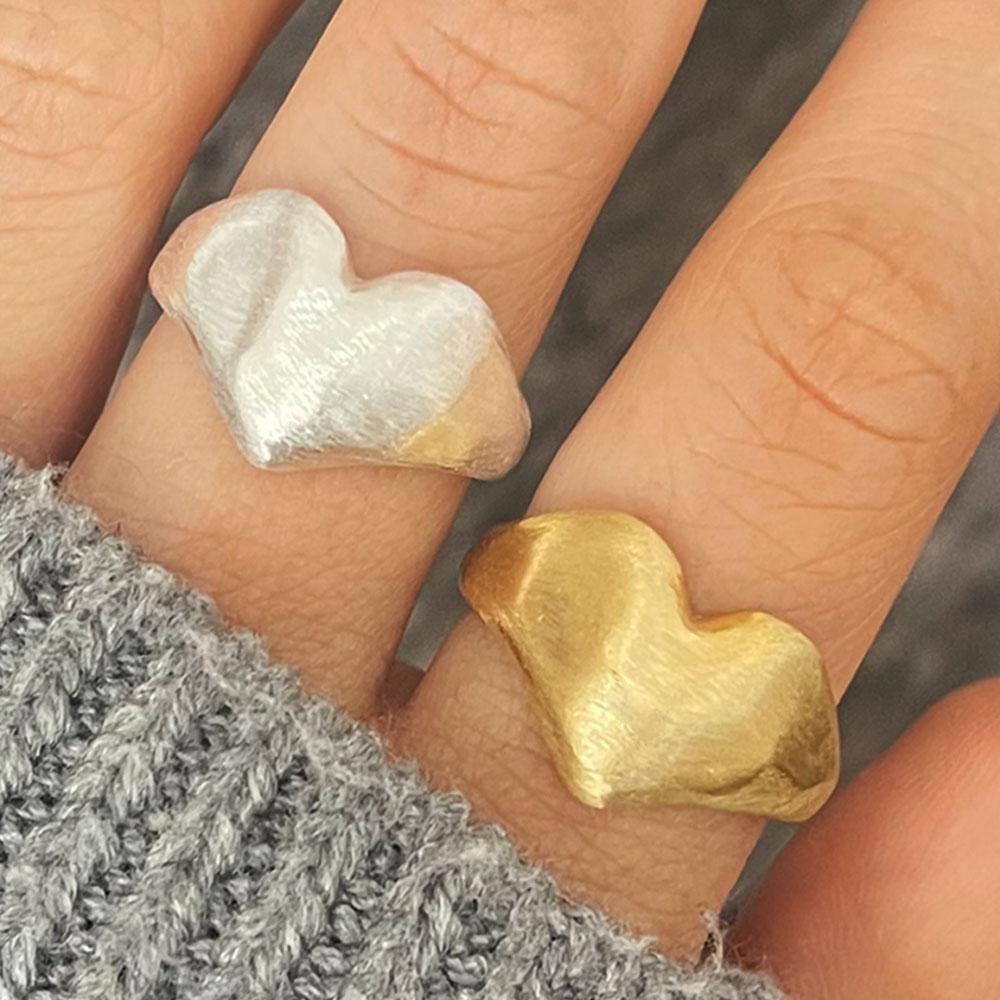 BF CLUB Silver Color Rings for Women Fashion Geometric Handmade Irregular Heart Gold Ring Party Christmas Gift