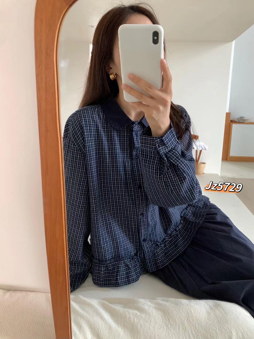 Retro Plaid Ruffle Hem Women s Cardigan - Elegant Color Block, Long Sleeve Lapel Shirt One Size (80-140) темно-синий