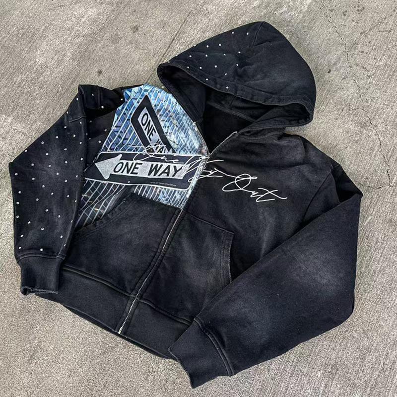 European and American 2025 American Graffiti Print Unisex Loose Casual Zipper Hoodie Trendy Brand