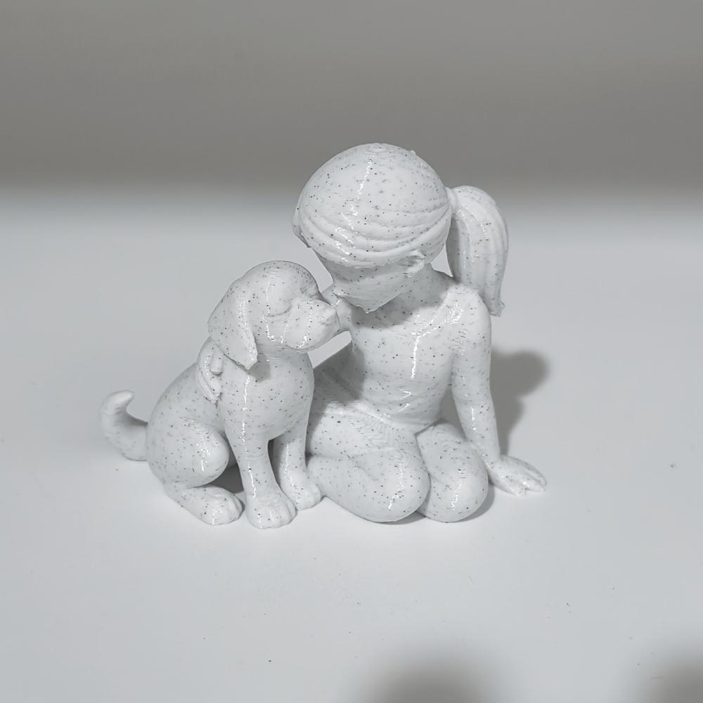 Elegant Style Girl and Her Little Dog Sculpture, with Unique Spots or Stone Textures, Suitable As A Warm Desktop in The Home