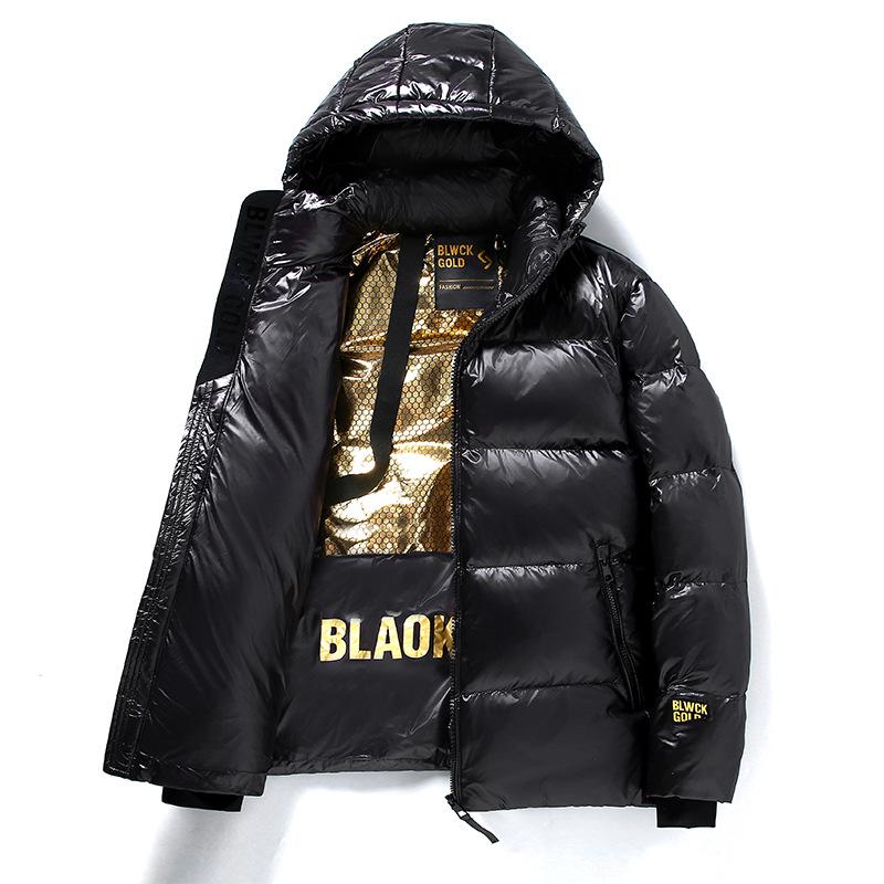 

Unisex Black Gold Short Cold-Proof Jacket - Thick, Warm, Trendy Casual Outerwear for Couples M чорний