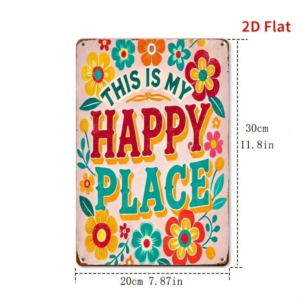 Happy Place Welcome Sign Colorful Floral Metal Wall Art 8x12 Inch Durable Home Garden Decor