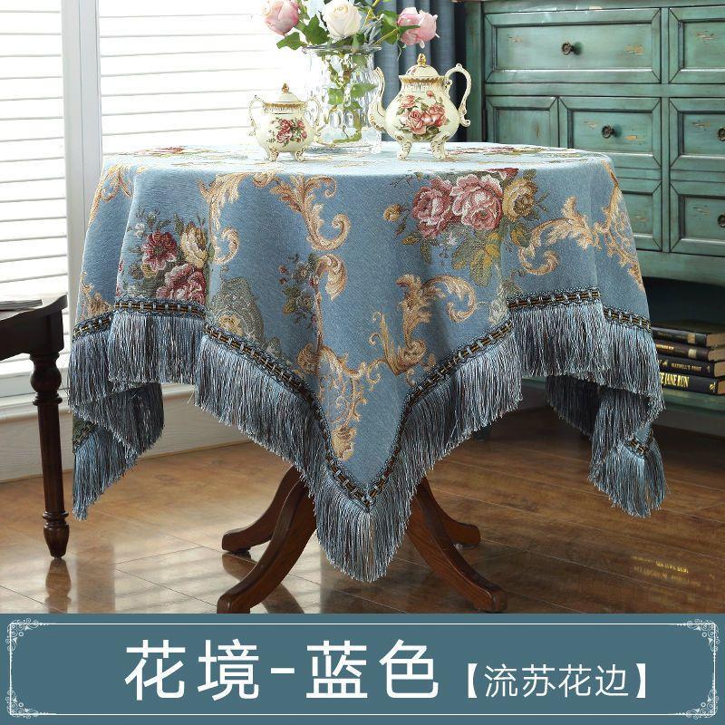 Chenille Fabric Tablecloth European Fabric Jacquard Round Tablecloths Retro Jacquard Thickened Square Tassel Dining Table Cloth