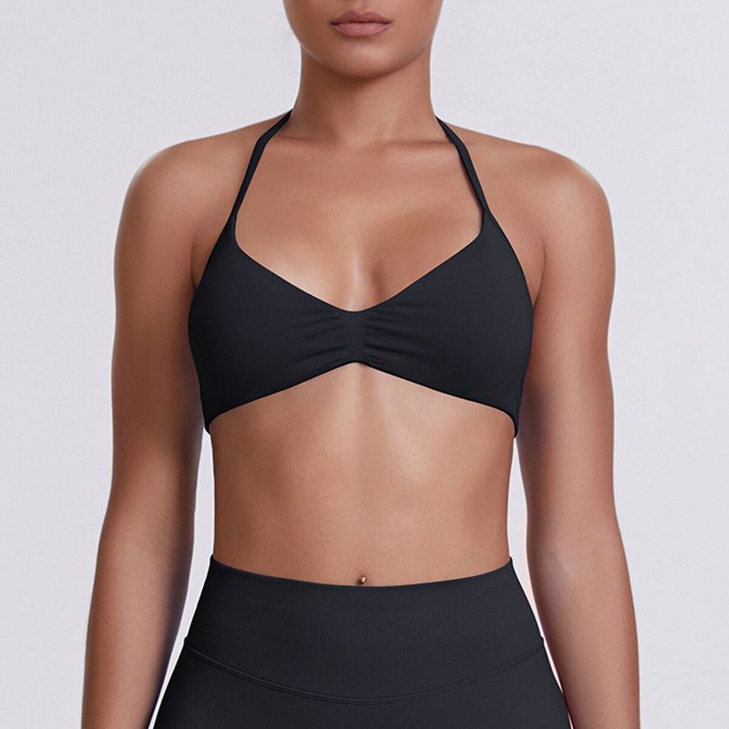 European and American Style Thin Strap Beauty Back Halter Sports Bra for Women, Pilates Yoga Tank Top, Seamless Fitness Underwear Camisole