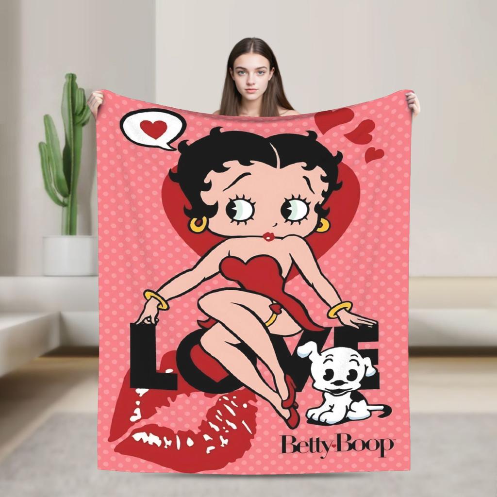 B-Bettys Boops Comfortable Blanket Cartoon Doll Casual Plane Travel Throw Blanket Home Decor Flannel Bedspread Sofa Bed Cover