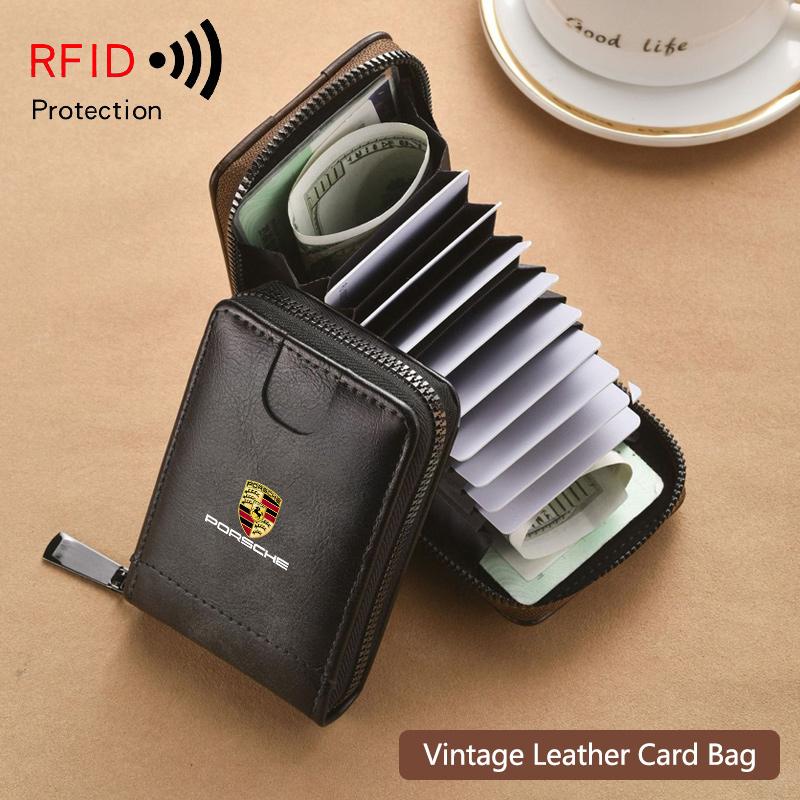 Men Wallet Car Logo Leather Coin Purse Personalised ID Card Holder For Porsche Cayenne Panamera Macan Boxster 911 Carrera-GT 928