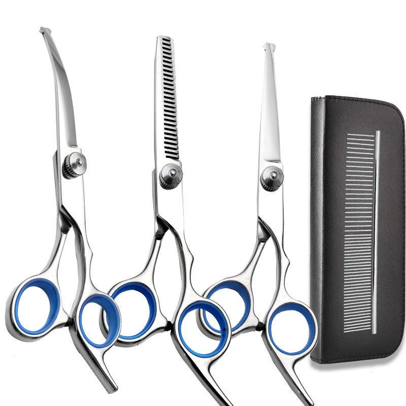 Pet Grooming Scissors Round Head Professional Stainless Steel Dog Hair Scissors Durable Pet Shears Animal Cutting Portable Set