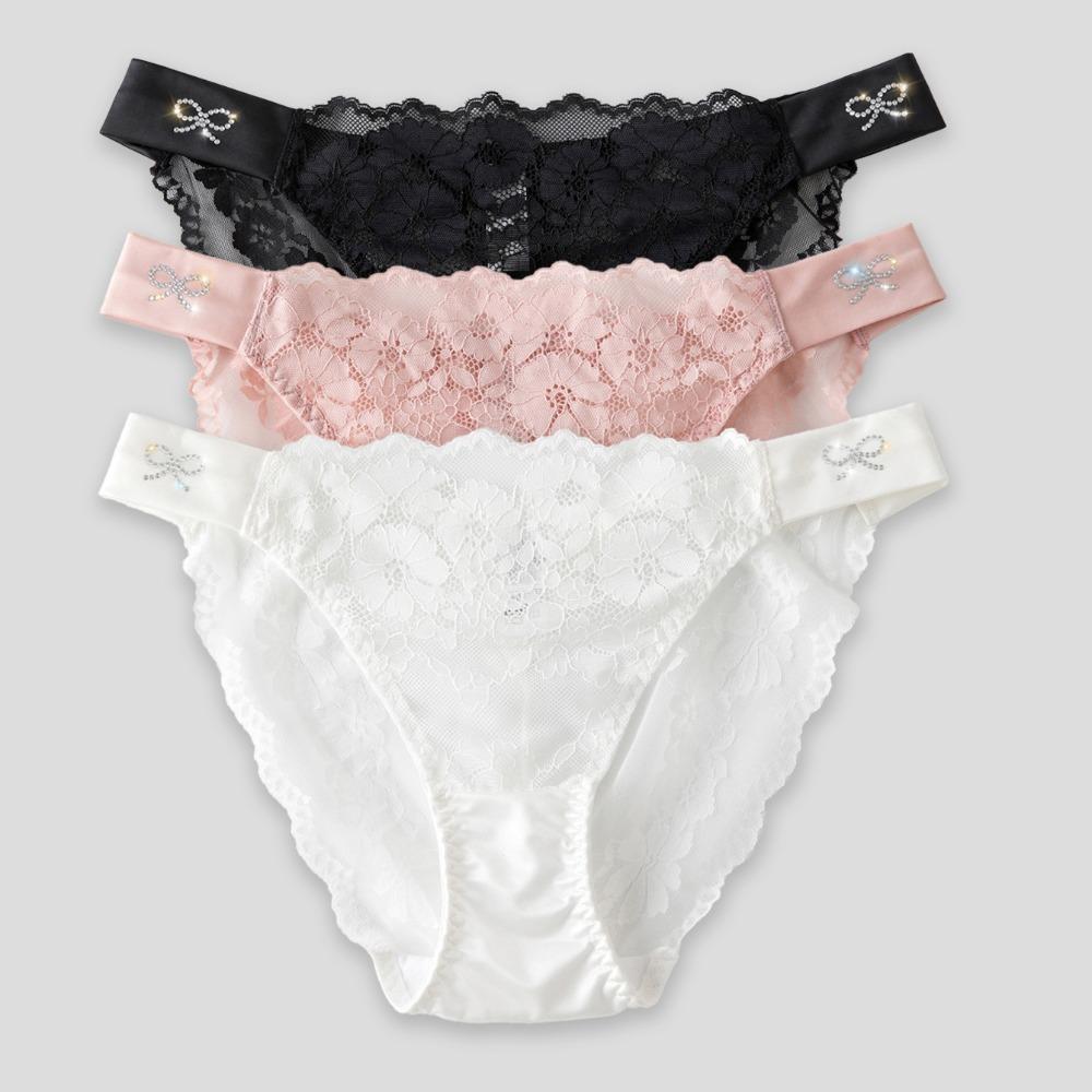 Transparent Floral Lace Panties Bow Women's Underpants Fashion Rhinestone Mesh Briefs  Girls