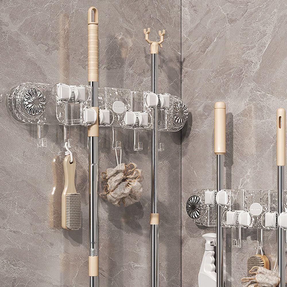 with Hooks Broom Brush Hanger Wall Mounted Bathroom Storage Rack Durable Mop Clamp Holder