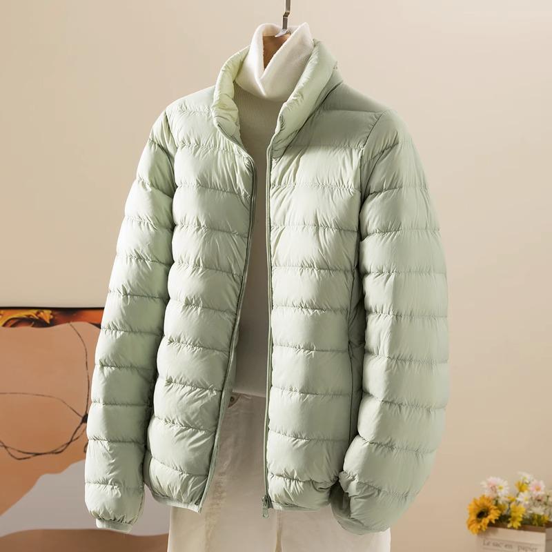 Women's Short Slim Down Jacket - 2023 Autumn/Winter Style, Warm & Lightweight with Stand-Up Collar In White Plush.