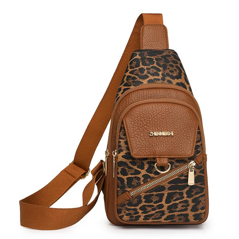 

Сумка на грудь из ПУ, женская сумка на плечо с леопардовым принтом, дорожный маленький рюкзак, сумка через плечо коричневый