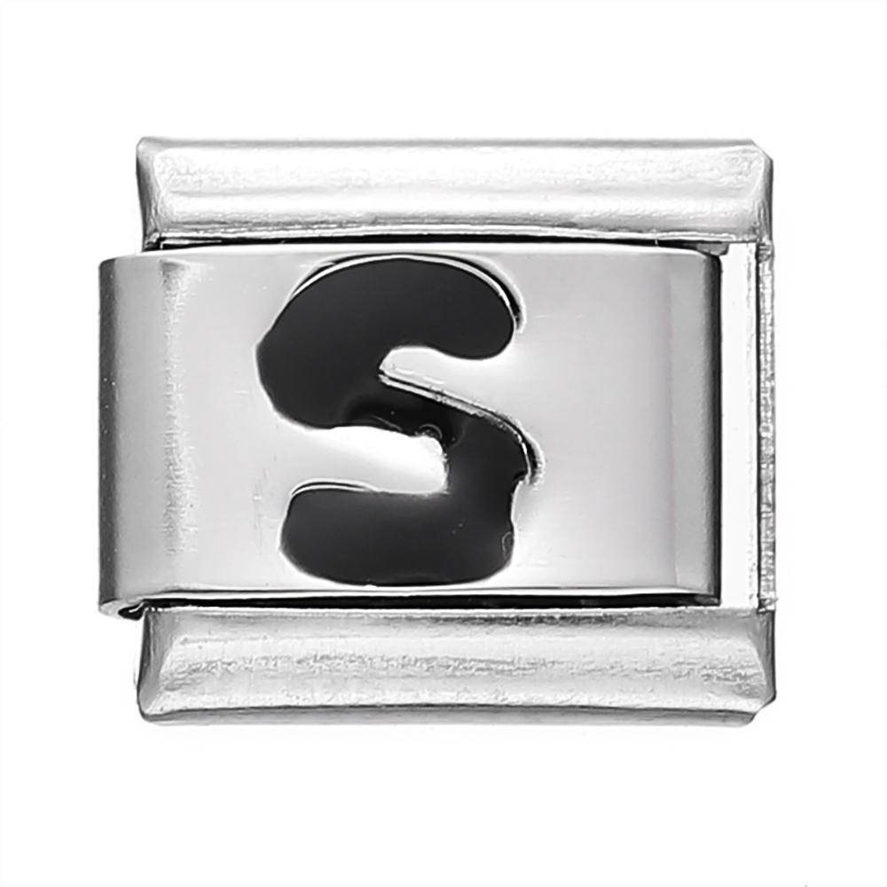 Fashion Black 26 English Letters Italian Charm Links Fit 9mm Stainless Steel Bracelet Making Women Men Jewelry Accessories